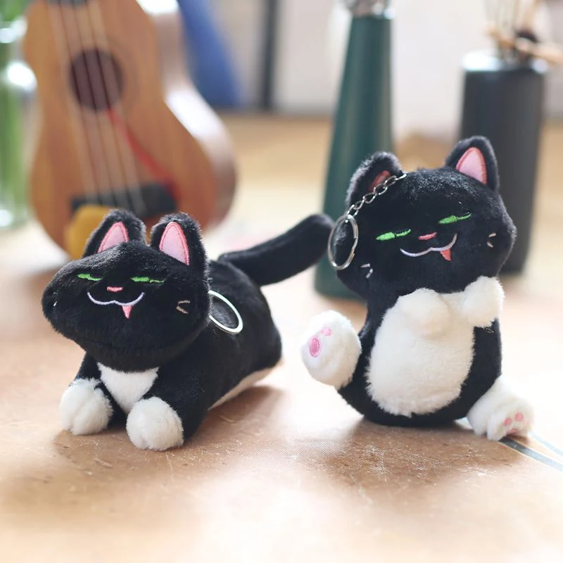 1PC Cute Black Cat Keychain Stuffed Plush Toy Backpack Pendant Decorative Doll School Bag Car Keyring Holiday Gift