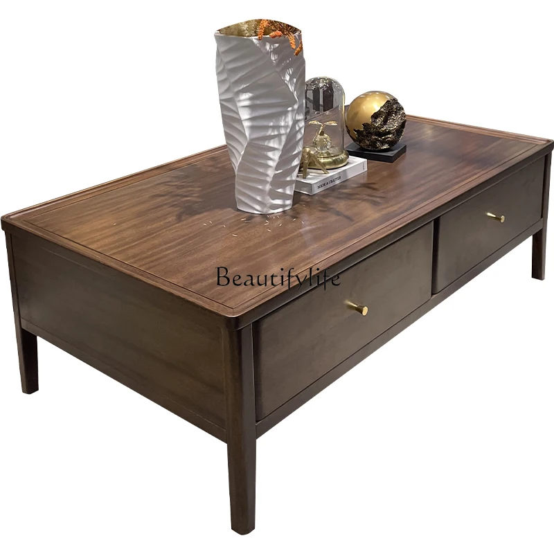 

All solid wood coffee table Modern simple walnut rectangular tea table