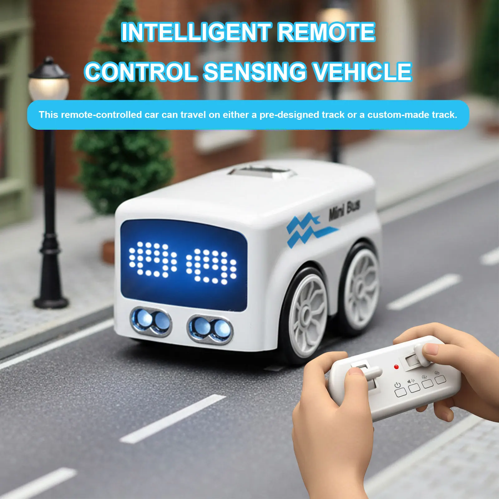 รถการ์ตูนของเล่นเด็ก รถมินิบัส ของเล่นควบคุมระยะไกลอัจฉริยะ พร้อมระบบเซ็นเซอร์ตรวจจับท่าทาง ติดตามตามตัว