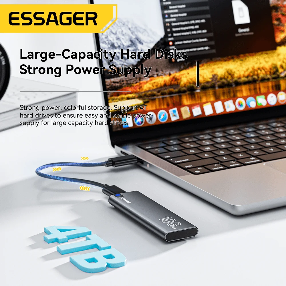 Портативный SSD-накопитель Essager 1 ТБ, внешний жесткий диск 4 ТБ, мобильный жесткий диск 10 Гбит/с, высокоскоростное устройство хранения для