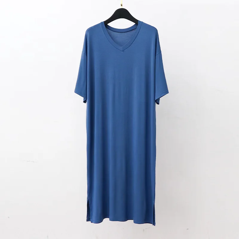 Cool Modal Men's Nightgown Summer Loose Thin Home Clothes Robe V-neck Short Sleeve Morning Robe Sleepwear Casual Home Style