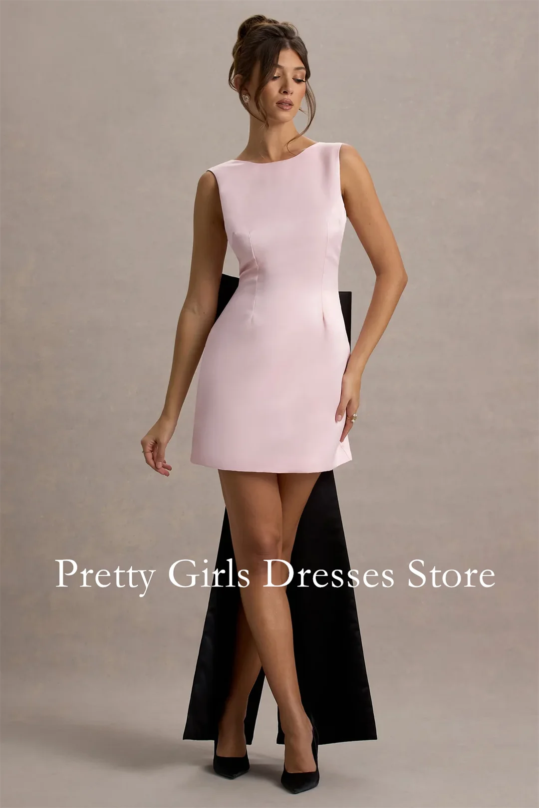 

Розовое и черное атласное мини-платье с драпировкой Вечерние платья Индивидуальные вечерние платья для выпускного вечера Формальные платья de fiesta