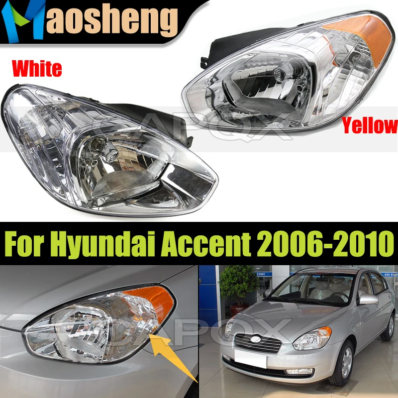 Yellow Or White Front Headlight Head Light For Hyundai Accent 2006 2007 2008 2009 2010 Headlamp Driver Light
