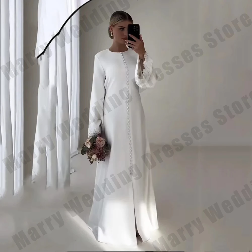 

Винтажные свадебные платья, роскошные свадебные платья с разрезом и пуговицами, кружевное арабское платье невесты с длинными рукавами по индивидуальному заказу, платья de novia Robe