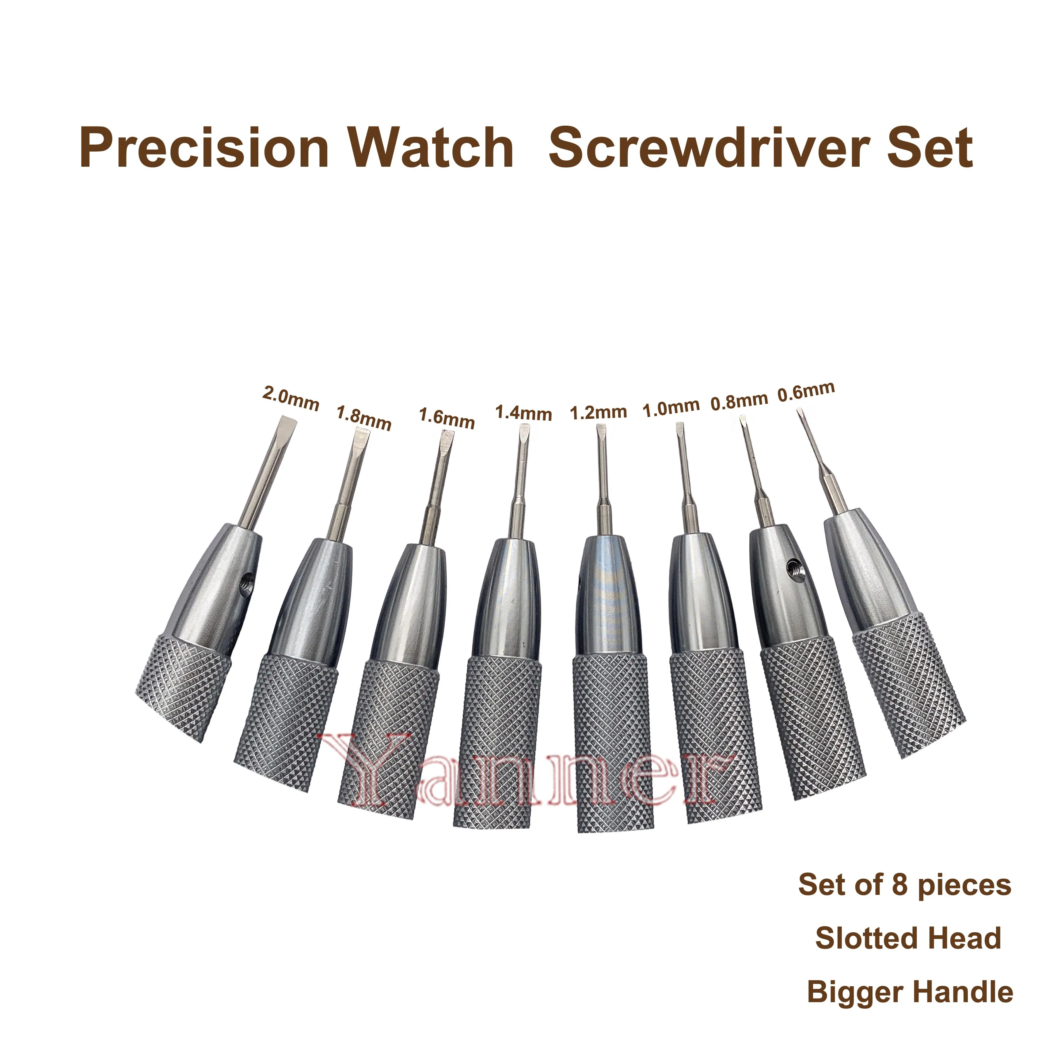 طقم مفك براغي 8 قطع مشقوق 0.6 ملم - 2.0 ملم طقم مفك براغي صانع الساعات شديد التحمل متعدد الوظائف لإصلاح الساعة