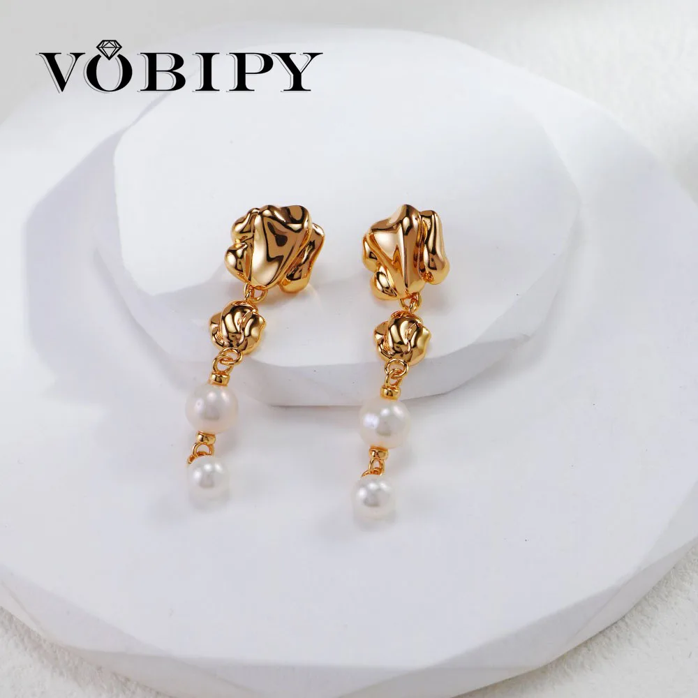 

VOBIPY S925 серебро 18 К позолоченный жемчуг серьги-капли для женщин свадебная вечеринка модные украшения серьги с пресноводным жемчугом подарок