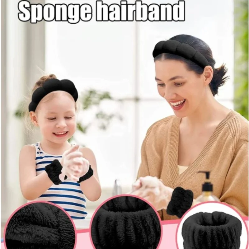 Sponge Spa Hairdband With Wristbands For Washing Face Removal Wide Padded Headband Skin Care Makeup Removal Shower For Women