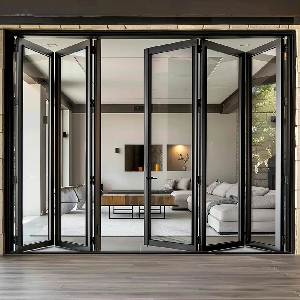 Folding Door Bi-Fold Entry Interior Door Double Glass Aluminum Panoramic Patio Accordion Doors for House Soundproof Custom