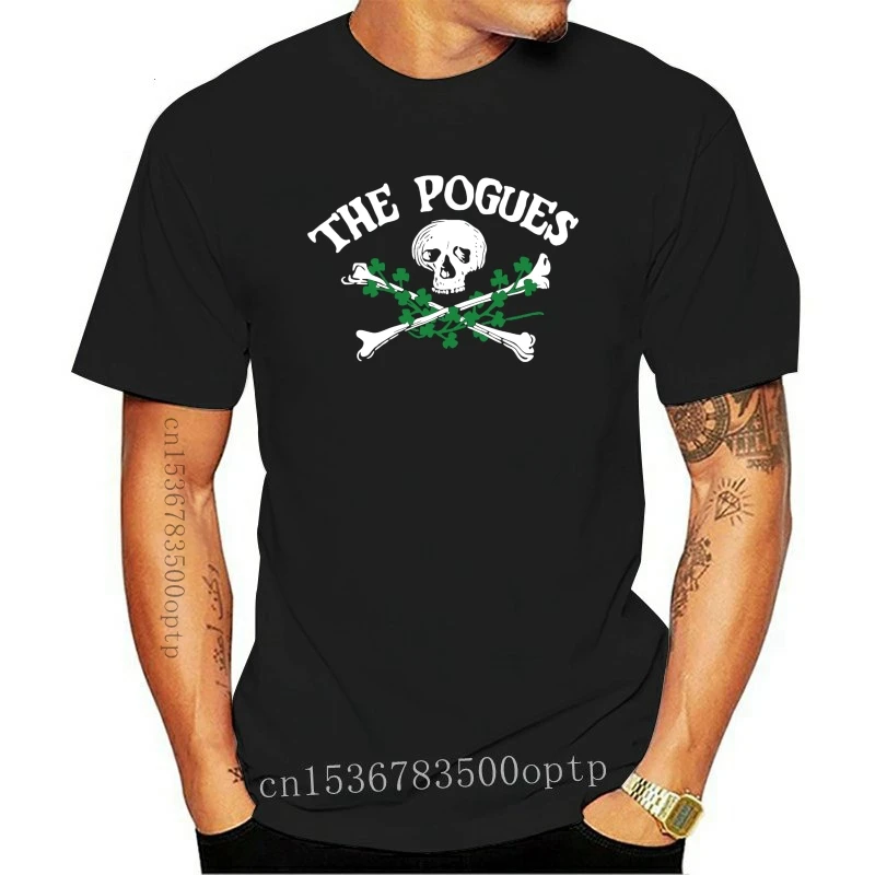 

New THE POGUES Skull Crossbones And Shamrocks Cotton T Shirt Irish Rock Music Tribute men t shirt