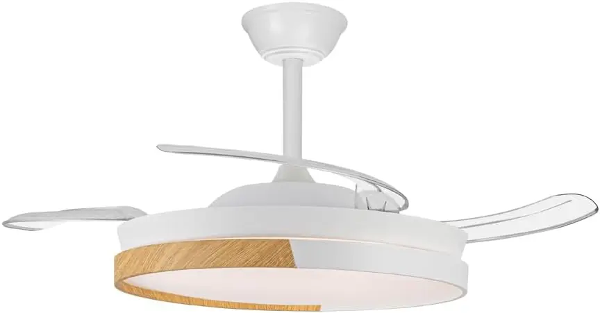 Ventilador de techo con aspas retráctiles, Ventilador de techo con luz LED Arpino Blanco+Madera CCT 3000-4000-6000K