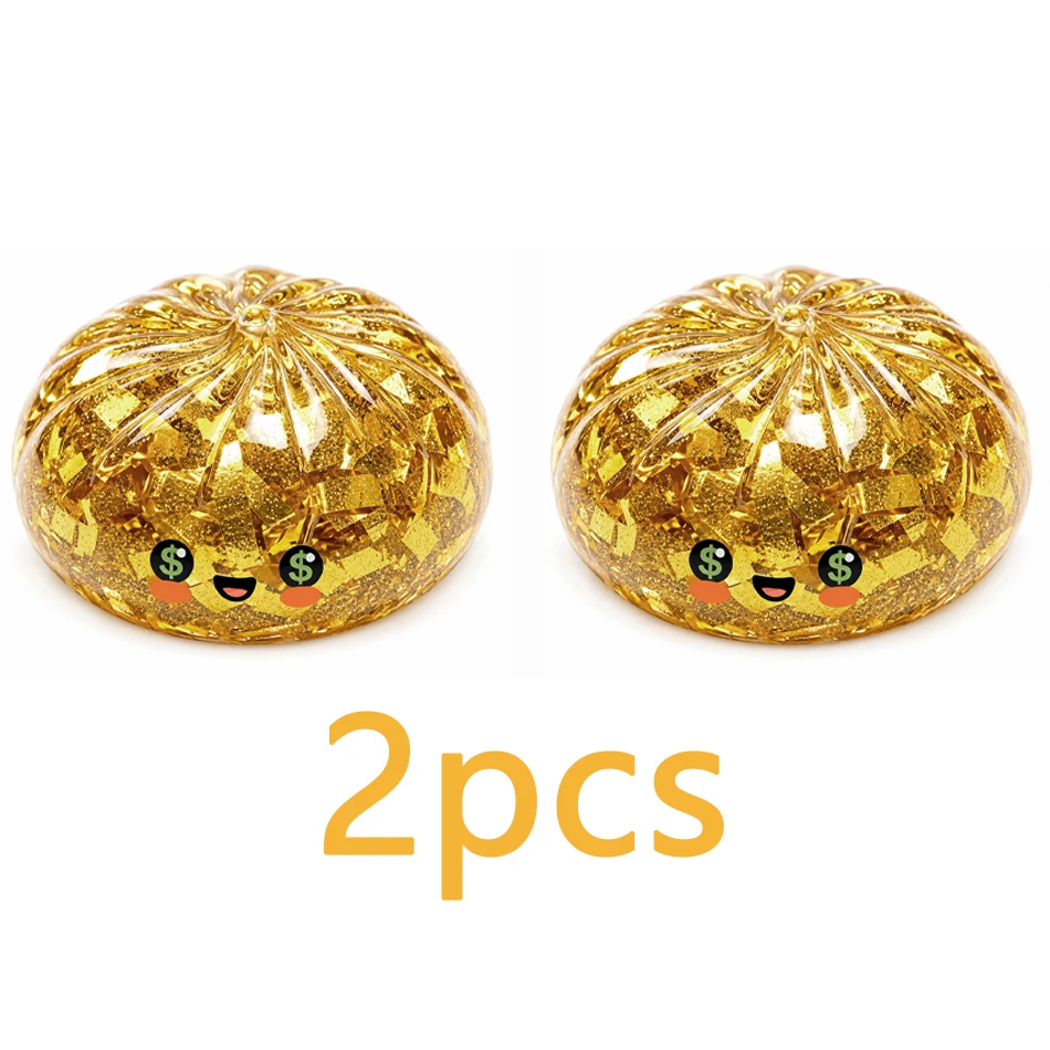 1/2 Stück Niedliches Goldenes Dampfnudel-Squishy-Fidget-Spielzeug, Glitzernde Goldflocken, Weiches Quetschbares Anti-Angst-Sensorik-Spielzeug, Stressabbau