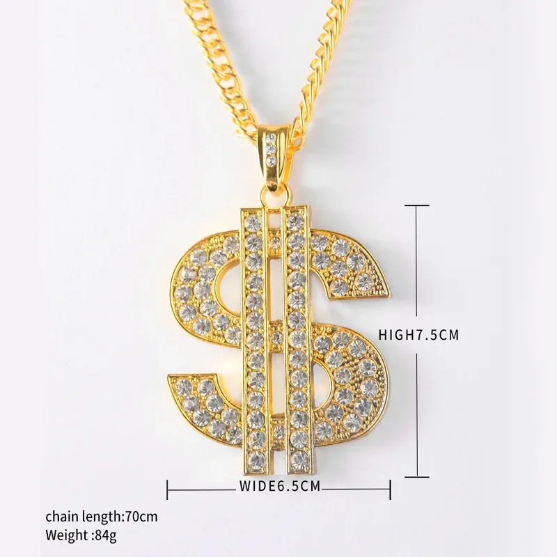 Gold Color Large Dollar Alloy Necklace Hip Hop Nightclub Exaggerated Men\'s Transport Amulet