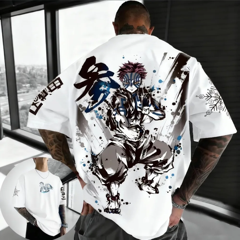 Summer Plus Size Demon Slayer Anime Printed Men, Women T-shirt Casual Parent Child Top Fashion Harajuku Style Street Wear Y2K view 2