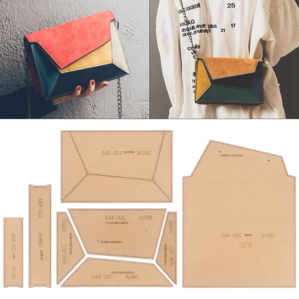 DIY Crossbody Bag Stencils, Kraft Paper Template of Hand Making Leather Shoulder Bag Paper Pattern Molds