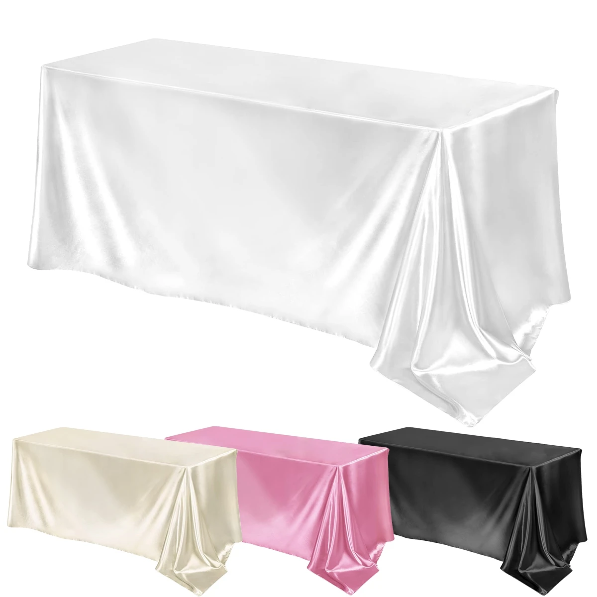 Rectangle Tablecloth Satin Table Cloth Bright Smooth White Pink Solid Color Table Cover Wedding Party Supplies Table Decors