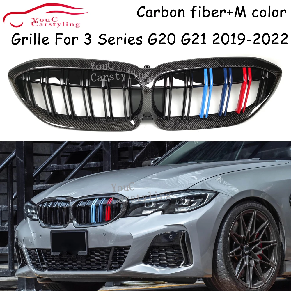 G20 Carbon Fiber M Color Front Replacement Grills Kidney Grille For BMW New 3 Series G21 G28  318i 320i 330i M340i 2019 -2022