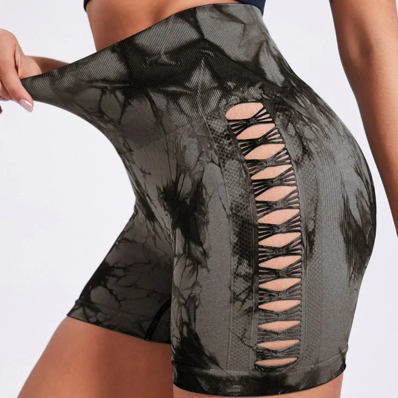 

Сексуальные шорты-байкеры с эффектом тай-дай и вырезами, женские, с высокой талией, для подтяжки ягодиц, бесшовные, для спортзала, летние, быстросохнущие, спортивные шорты для женщин