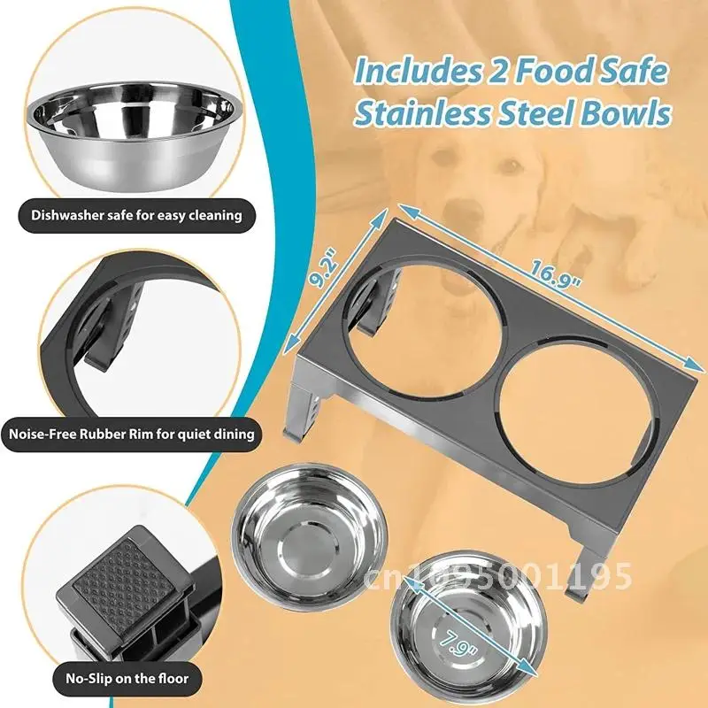 

Elevated Dog Feeder Dogs Bowls Adjustable Stainless Stand with Dog Table Dining Accessories Raised Bowls Steel Supplies Food Pet