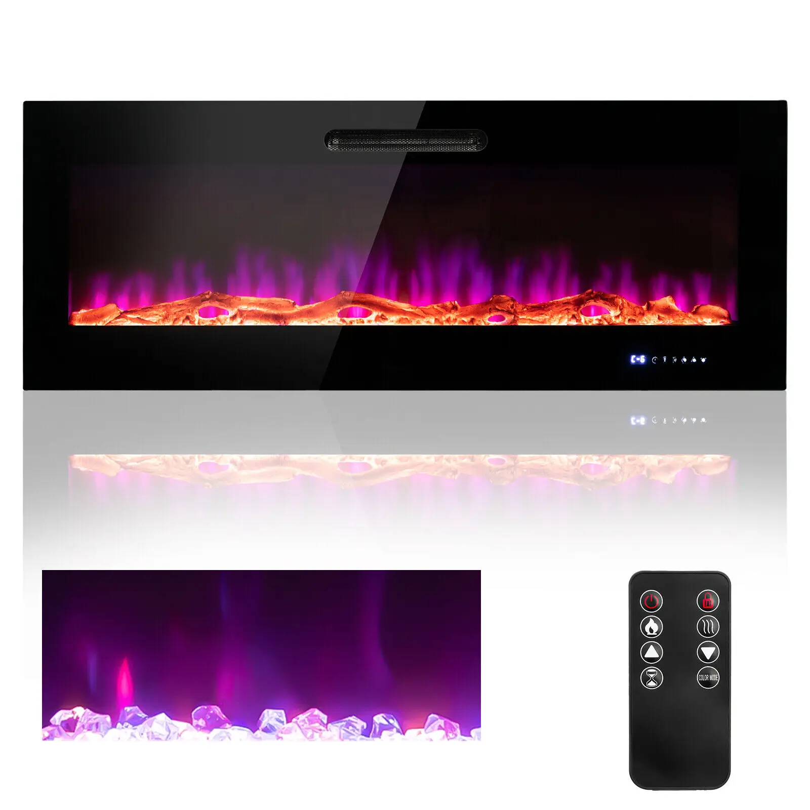 

Costway 60" Electric Fireplace Recessed Wall Mounted Heater W/ Decorative Crystal & Log