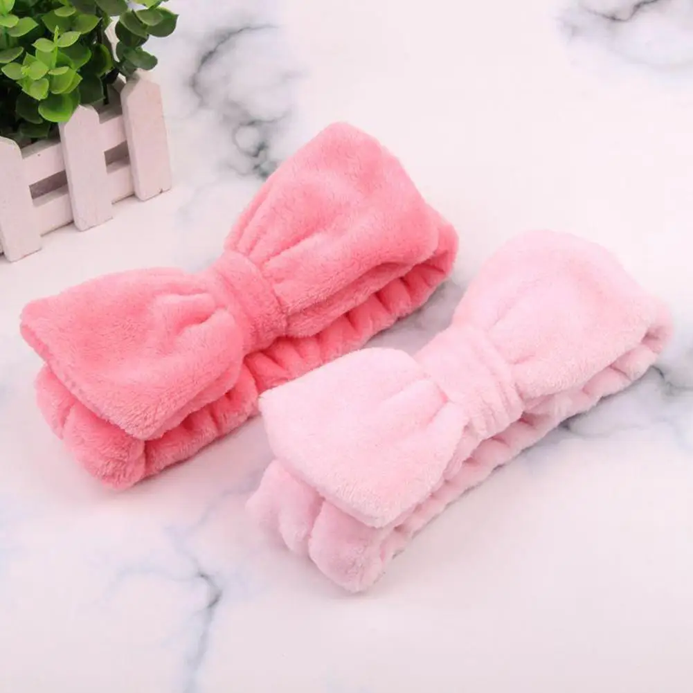 Women Solid Bow Headbands Coral Fleece Makeup Spa Wash Head Towel Turban Hair Accessories Hairbands Face Band Girls Wrap He T1K1