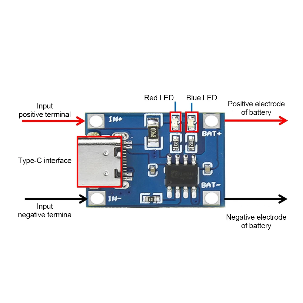 Micro USB Type-c 18650 TP4056 Lithium Battery Charger Module DC4.5V-5.5V 1A Charging Board With Protection Dual Functions
