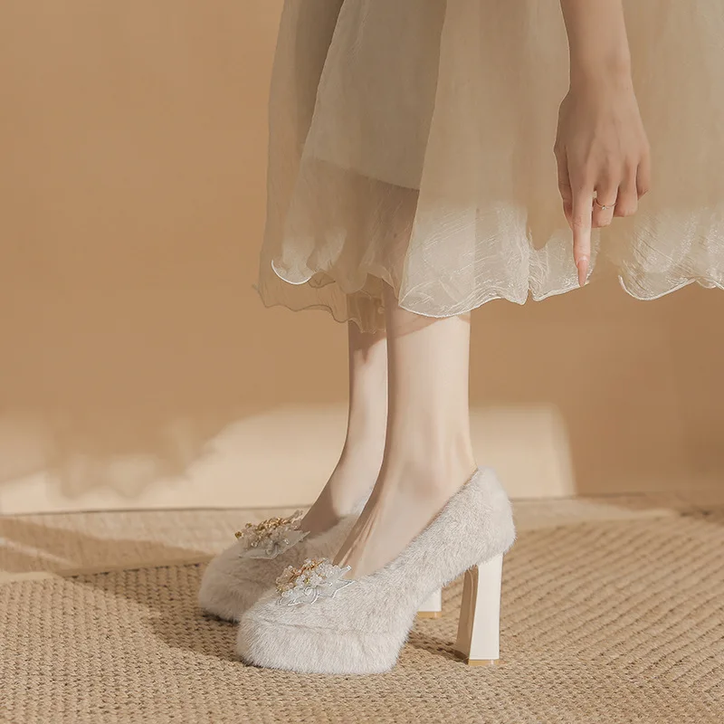 

Женские зимние ботинки Bloomsteps Barbie Mary Jane на флисовой подкладке с флисовой подкладкой, теплая, водонепроницаемая платформа, сверхвысокие каблуки,