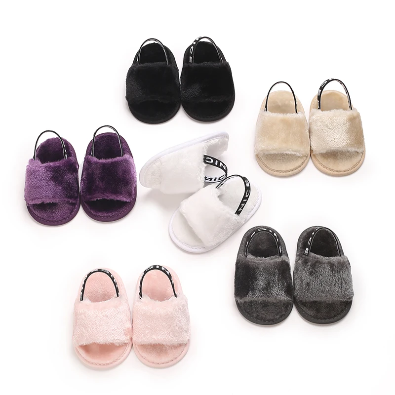 

0-18 Months Old Newborn Baby Walking Shoes Summer Plush Girls Sandals Elastic Band Covers Soft Soled Baby Slippers