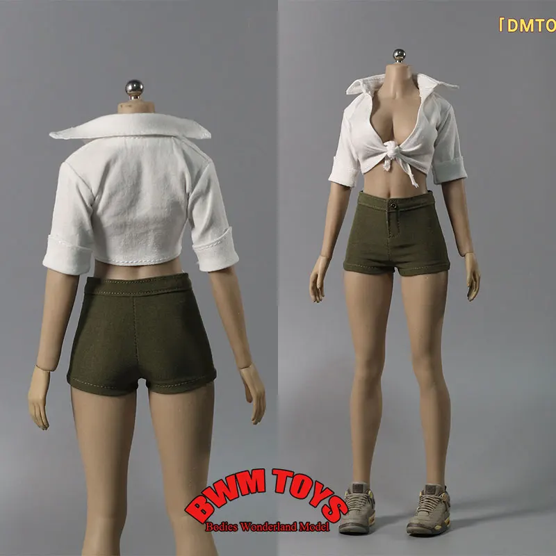 

In Stock DMTOYS 1/6 Scale Female Soldier Sexy White Strap Short Shirt For 12Inch PH Action Figure Doll Body