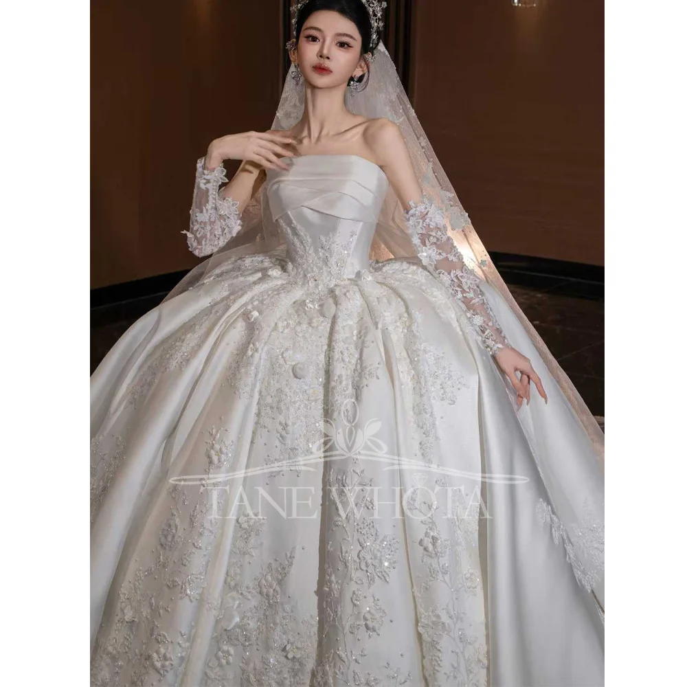Strapless Ball Gown Wedding Dress With Long Sleeves And Sequined Embroidery Customizable 2025 Style Elegant Slubna Suknia