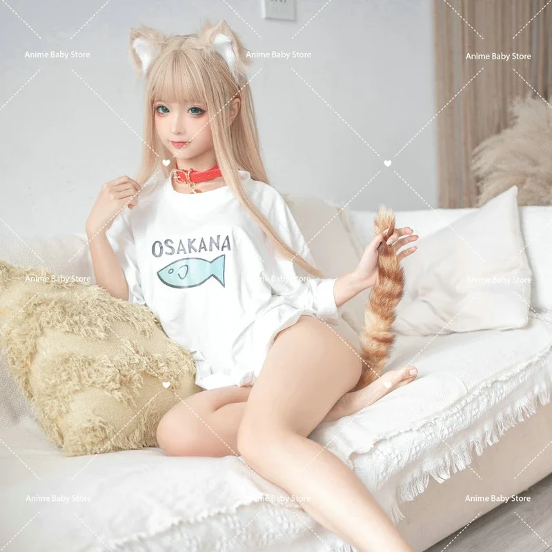 Oskana cosplay clothing 40Hara cat Kitty cosplay Hu white short-sleeved cat ears animal ears hair band 40Hara cosplay