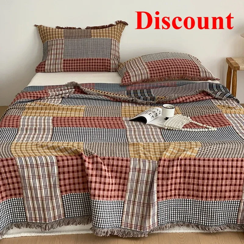 100% Cotton 4-Layer Gauze Fringe Blanket Spring Summer Soft Throw Blanket Multi-use Shawl Travel Blanket for Bed Sofa
