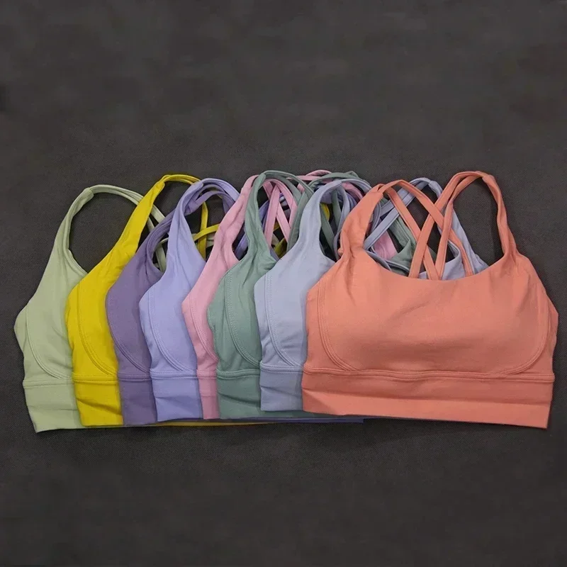 

2024 Women Sports Bra Crop Tops New Super Soft Fabric nude feel Brassiere Padded Shockproof Running Sport Gym Top Bralette