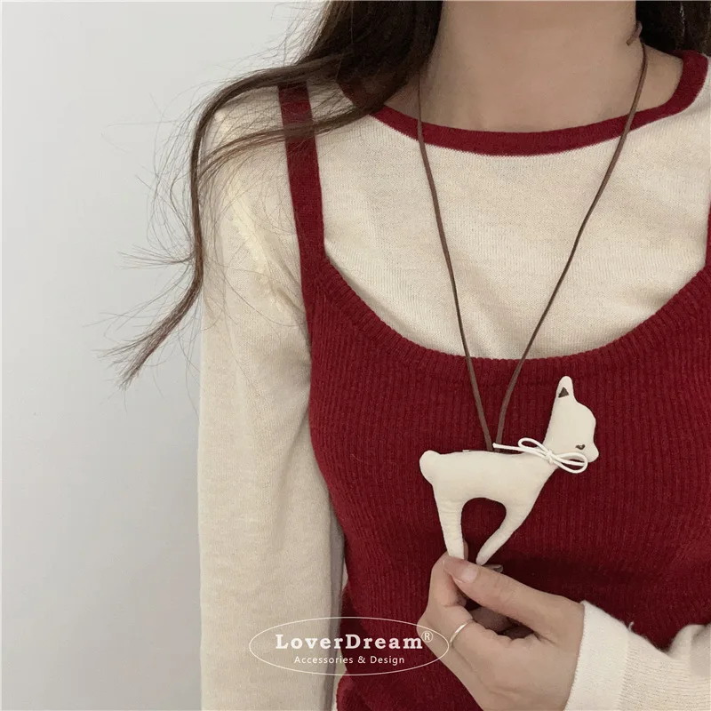 Cotton Stuffed Fabric Adjustable Necklace for Children Animal Fruit Faux Leather Cute Sweet Pendant Daily Wear Premium Soft