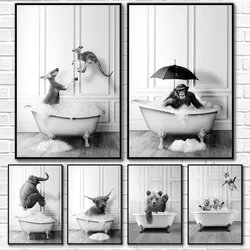 Animal Black and white abstract bath Poster Sticky Wall Art Printing Waterproof Home Living Bed Room Bar Aesthetic Decor
