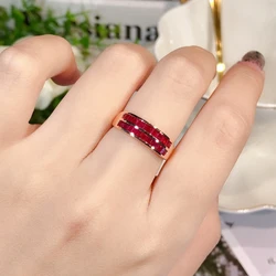 Anillos lisos clásicos de rubí de doble capa para mujer, joyería de plata ajustable, exquisita moda ligera de lujo para banquete
