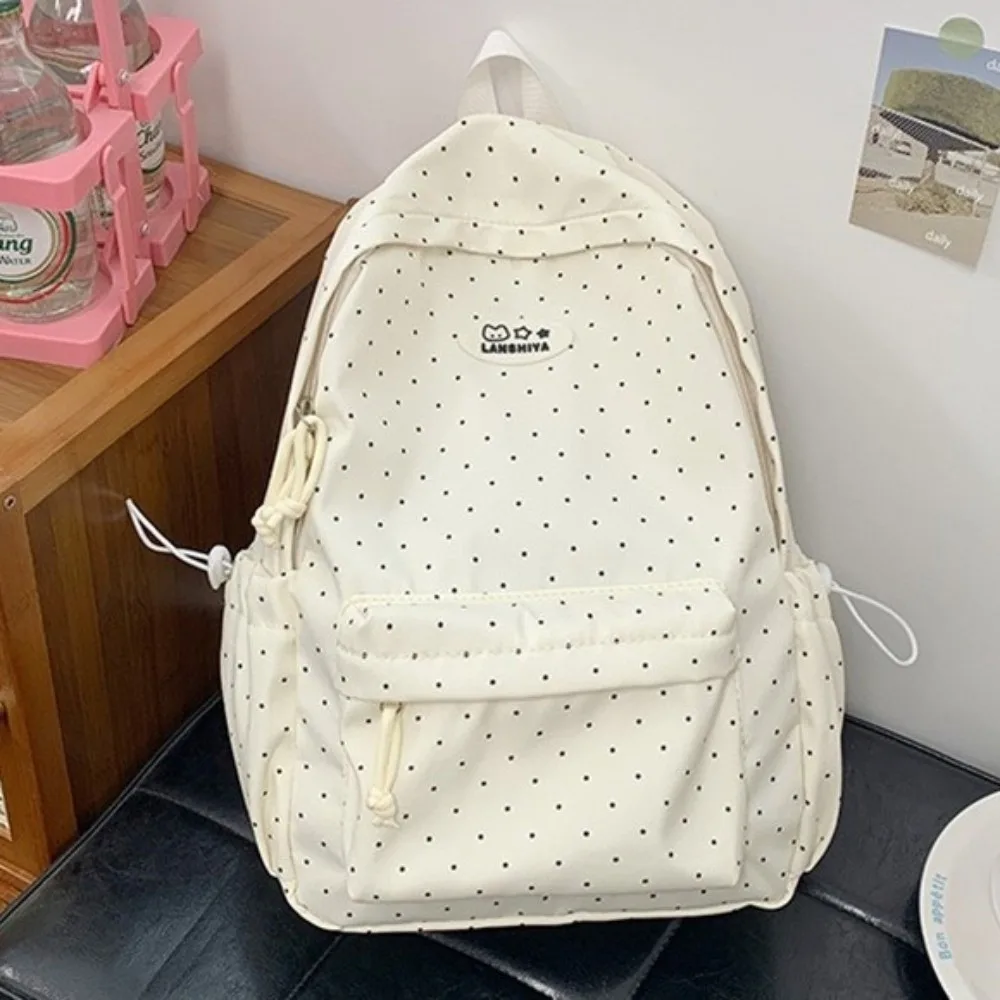 Nylon Polka Dot Backpack Multi-Pocket Large Capacity Student Schoolbag Korean Style Lightweight Laptop Daypack for Students