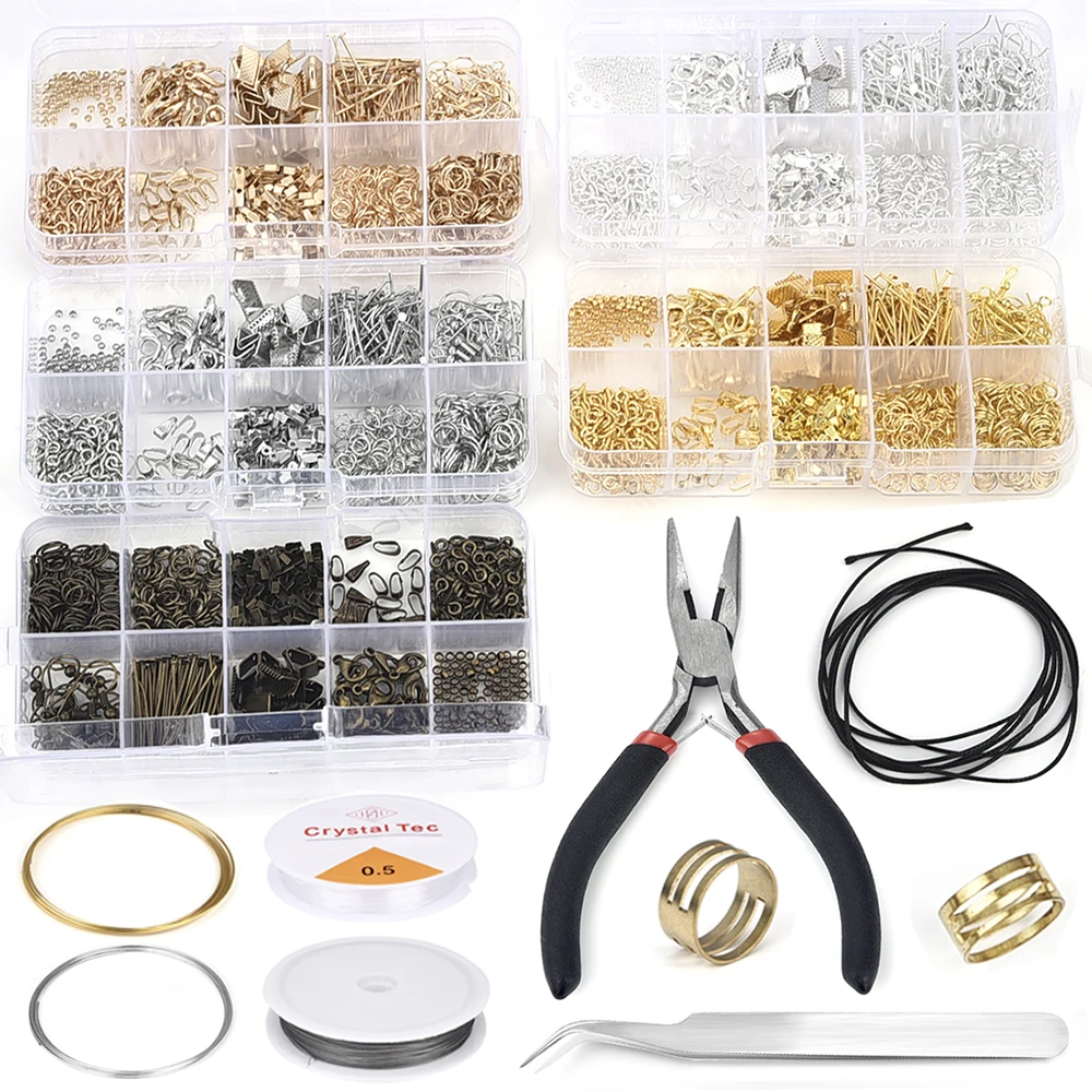 Jewelry Making Kit Lobster Clasp Open Jump Rings End Crimps Beads Box Set Jewelry Findings Scissor Tweezers Accessories Tool Kit