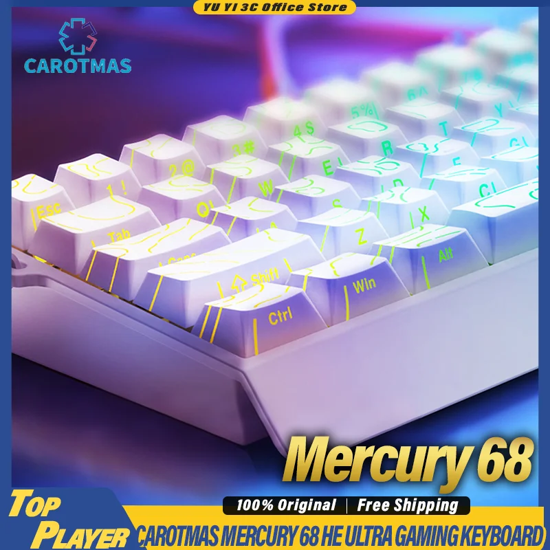 

CAROTMAS Mercury68 Gaming Keyboard Hall Effect Switch 0.001mm RT Max DKS SOCD MT TGL Dynamic RGB 8000Hz Polling Rate 480Mhz MCU