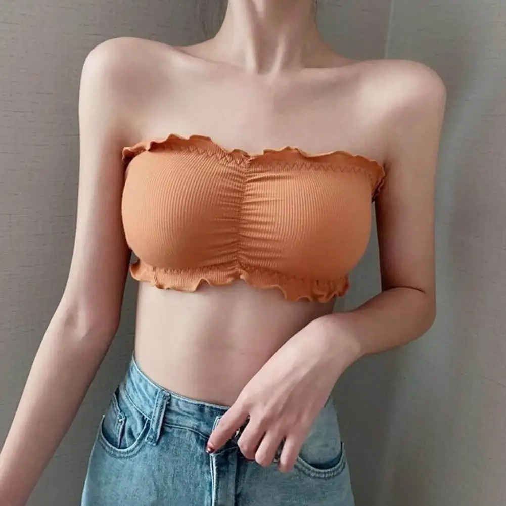 Strapless Tube Top Bra Anti-slip Push Up Bandeau Tube Top Bra Soft Shirring Decor Solid Color Back Closure Women's Invisible