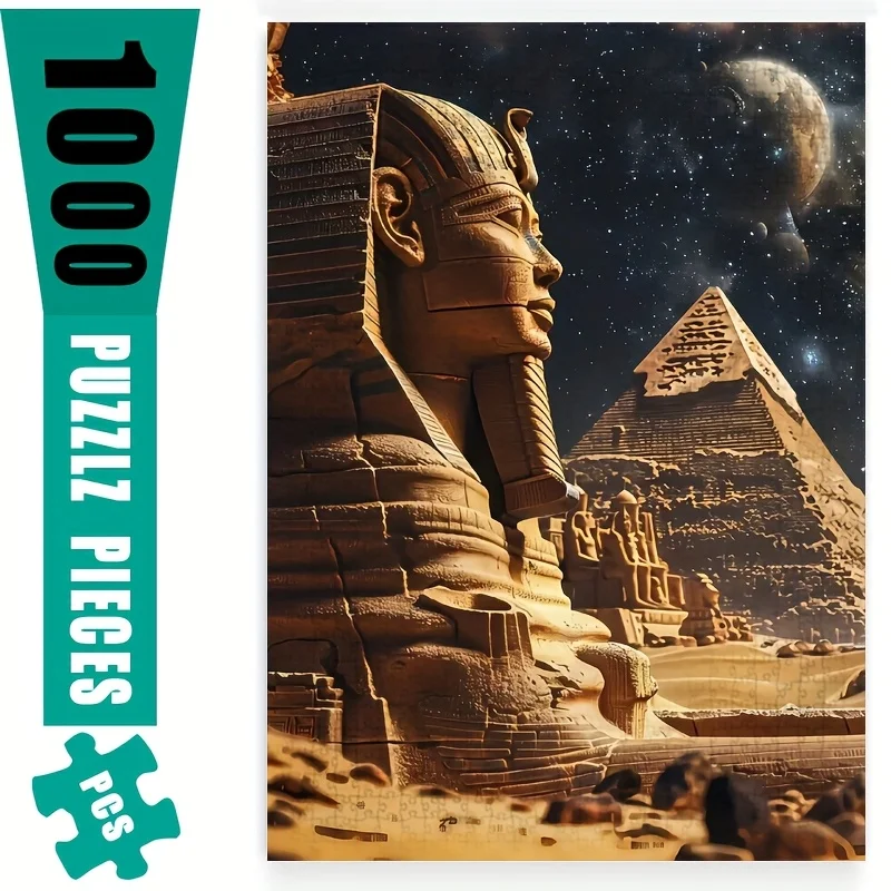 1000 قطعة من أحجية الصور المقطوعة على شكل فرعون مصري وأرواح أبو الهول - تحدي المستوى المتقدم مع تصميم السماء الليلية المرصعة بالنجوم، مستطيل أبيض #1