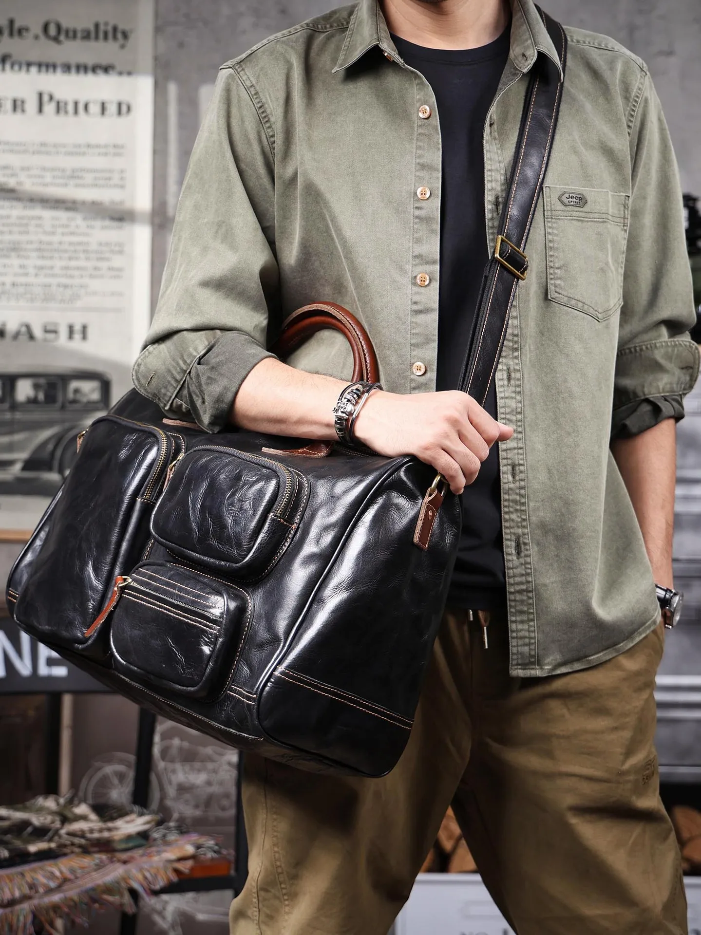 PNDME business casual luxury genuine leather men's large-capacity briefcase retro cow leather handbag multifunctional travel bag
