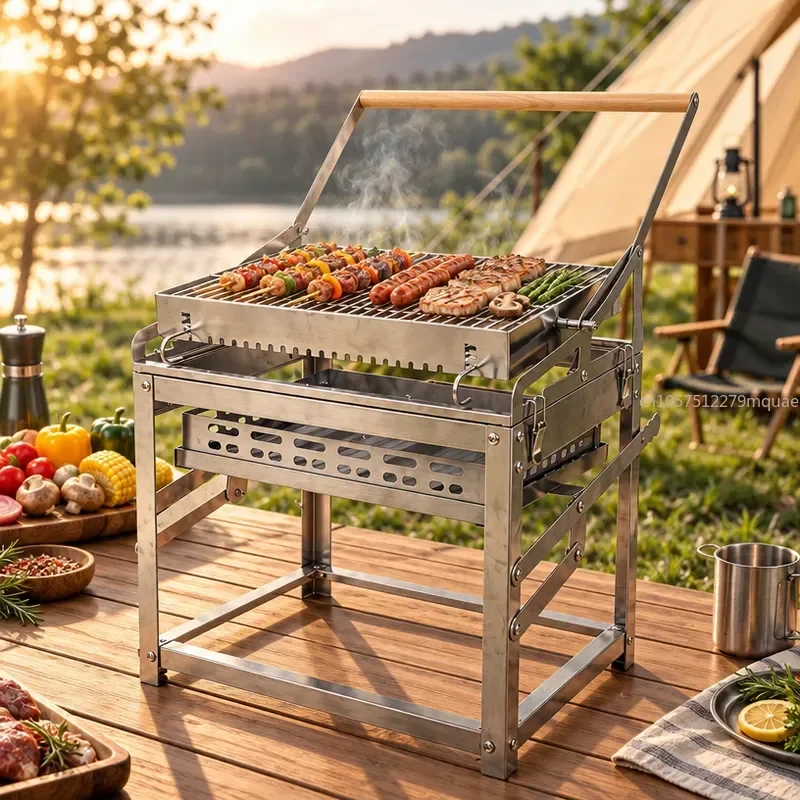 Stainless Steel 360 Degree Flip Folding Portable BBQ Grill Rack Outdoor Camping Barbecue Stand Compact Design For Picnic