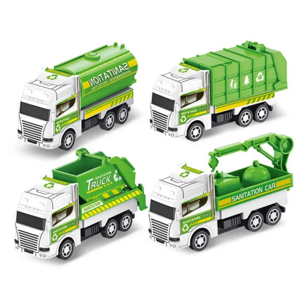 4Pcs Samochód zabawkowy dla dzieci Modele ciężarówek sanitarnych bezwładnościowych Pojazd inżynieryjny dla chłopców Zabawki dla dzieci Idealne prezenty dla chłopców Dzieci
