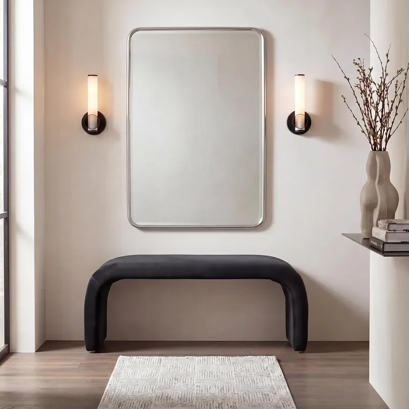 Tenko Bench Black Solid Wood Modern Shearling Design Ideal for Entryway Bedroom Living Room 18.5 Seat Height Fully Assembled