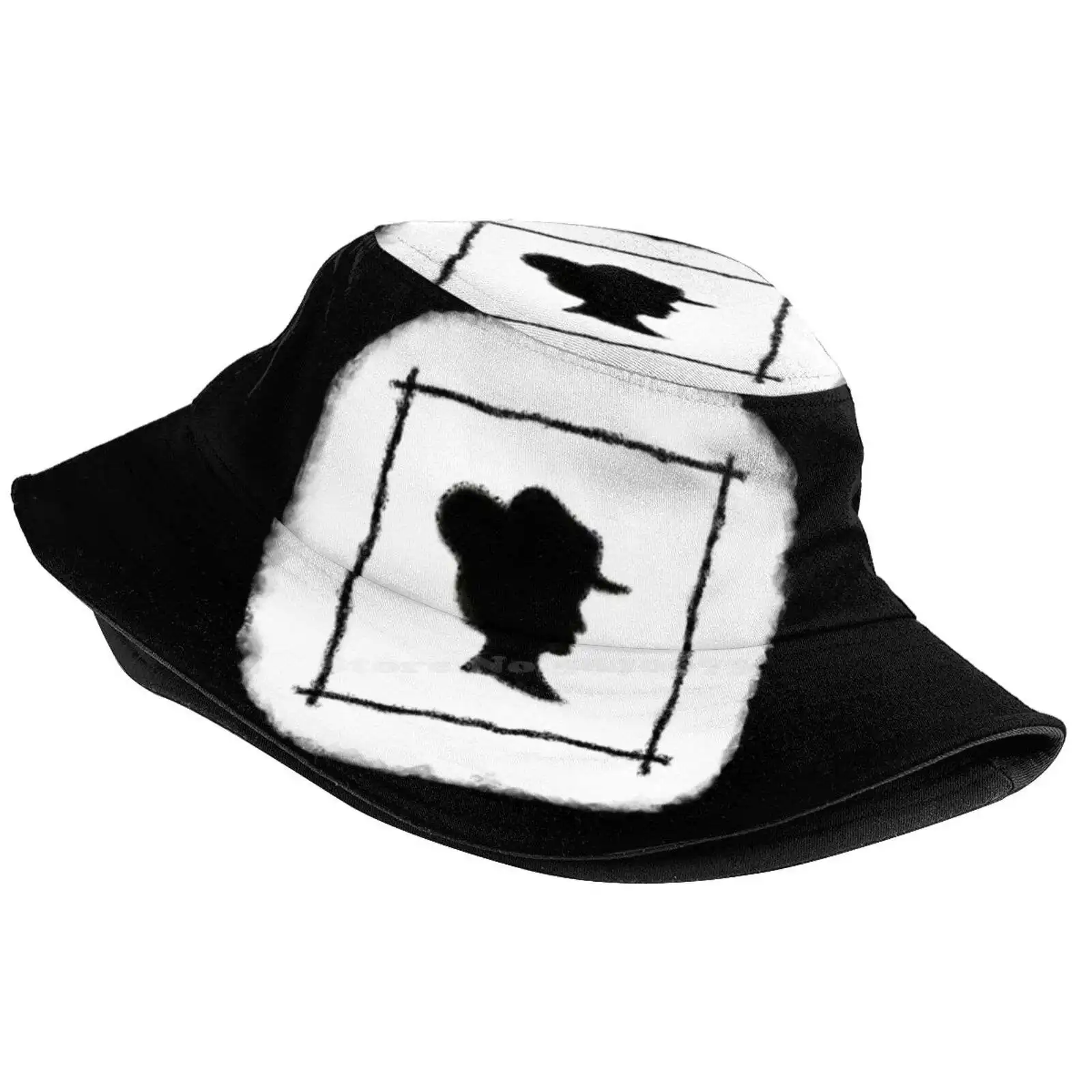 The Lady Loves Black & White Sun Cap Fisherman Hat Bucket Hats Mrs Frame White Black Silhouette Woman Lady