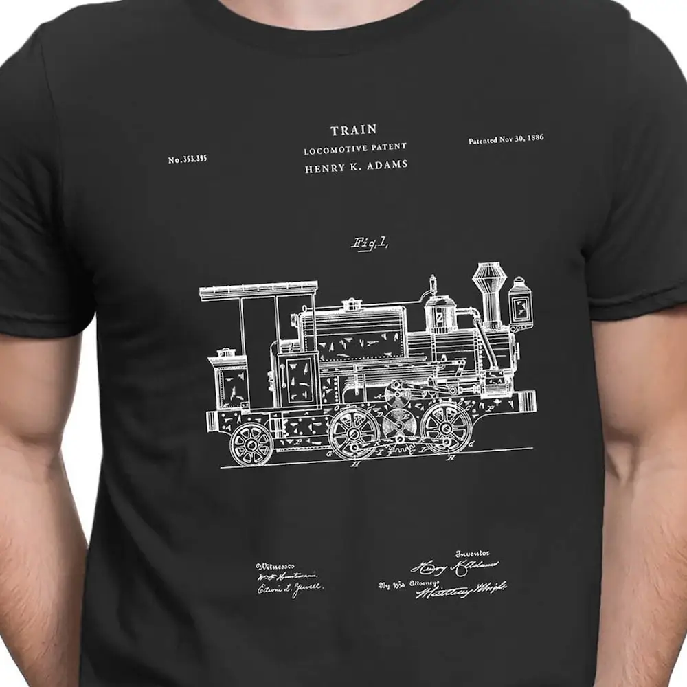 Steam Locomotive 1886 Patent T Shirt Gilded Age Train Boys Room Decor Print Pt164