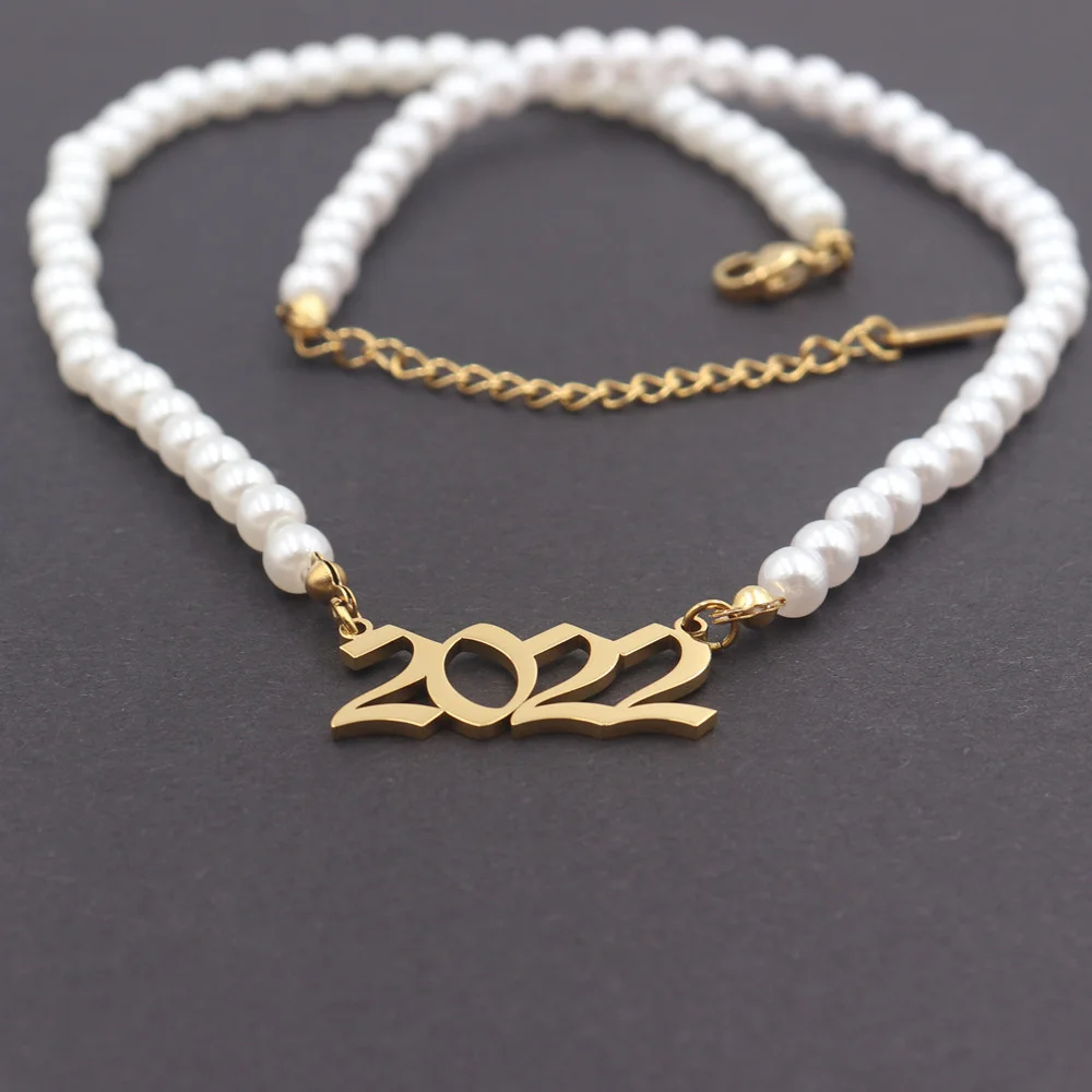 Curb Chain Birth Year 2022 Necklace Pendants Stainless Steel Pearl Choker Old English 1987 1988 1989 1990 1991 1992 image 4