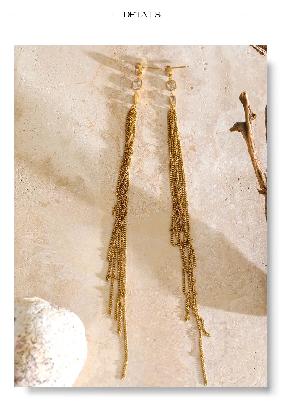Yhpup Edelstahl CZ Lange Quasten-Wasserfall-Ketten-Ohrringe für Damen, Abendglamour, Eleganter Schmuck, Geschenk – Detail 7