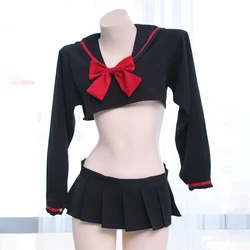 Studente giapponese JK uniforme donna Sexy scuola ragazza costumi Cosplay manica lunga Kawaii Bowknot marinaio Sexy minigonna Lingerie