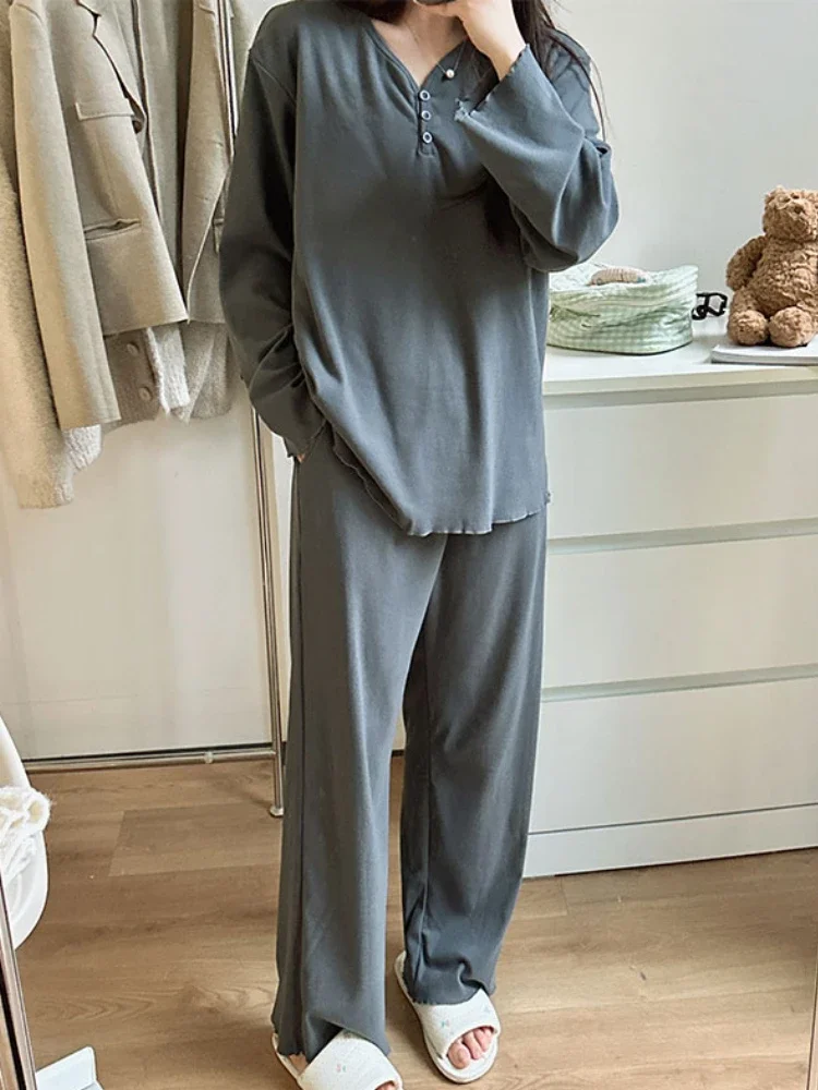 طقم بيجامة حريمي 6 ألوان منزل بسيط دافئ بالإضافة إلى ملابس نوم مخملية غير رسمية ناعمة للفتيات الصغيرات كل مباراة Ulzzang للخريف والشتاء